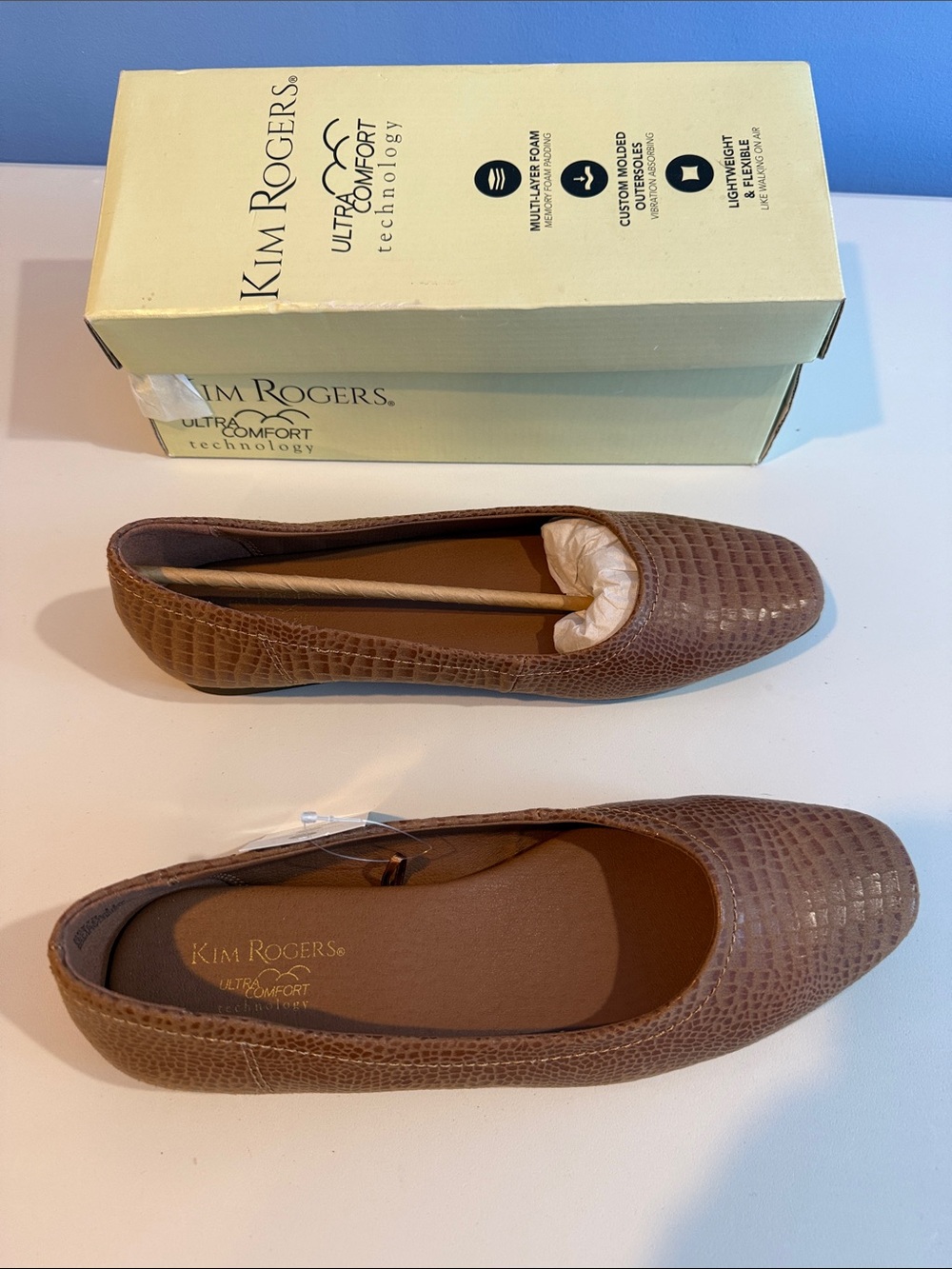 Kim Rogers Devyn Brown Croc-Embossed Ballet Flats Ultra Comfort Memory Foam 11